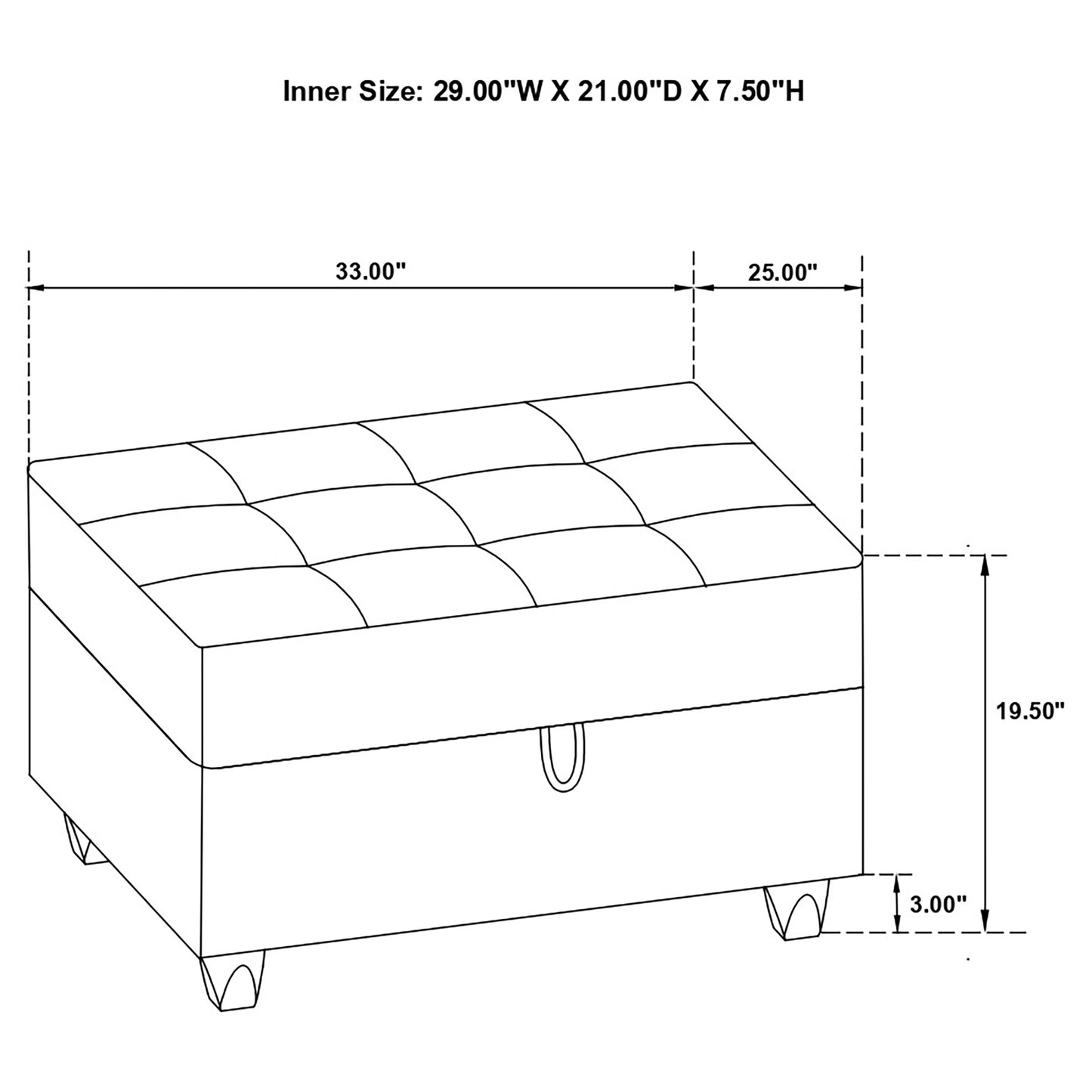 Otomana rectangular tapizada con almacenaje Stonenesse, color gris