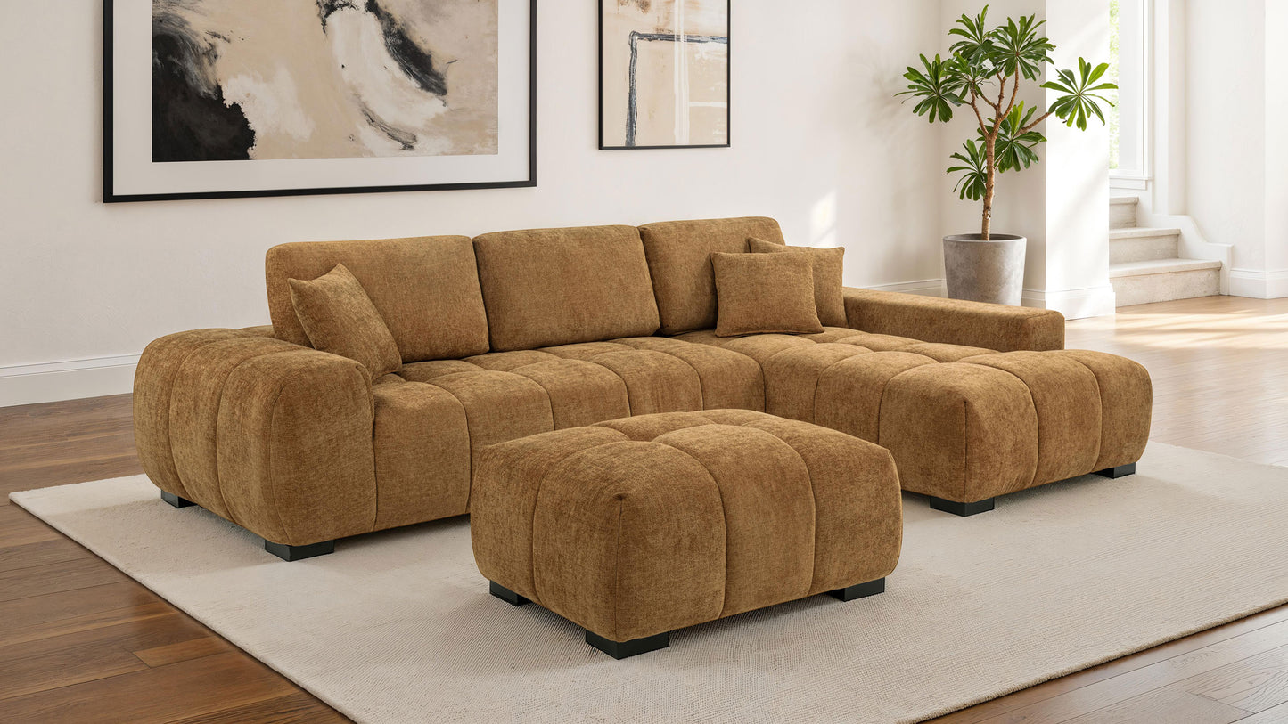 Helenia Upholstered Sectional Chaise Sofa Amber
