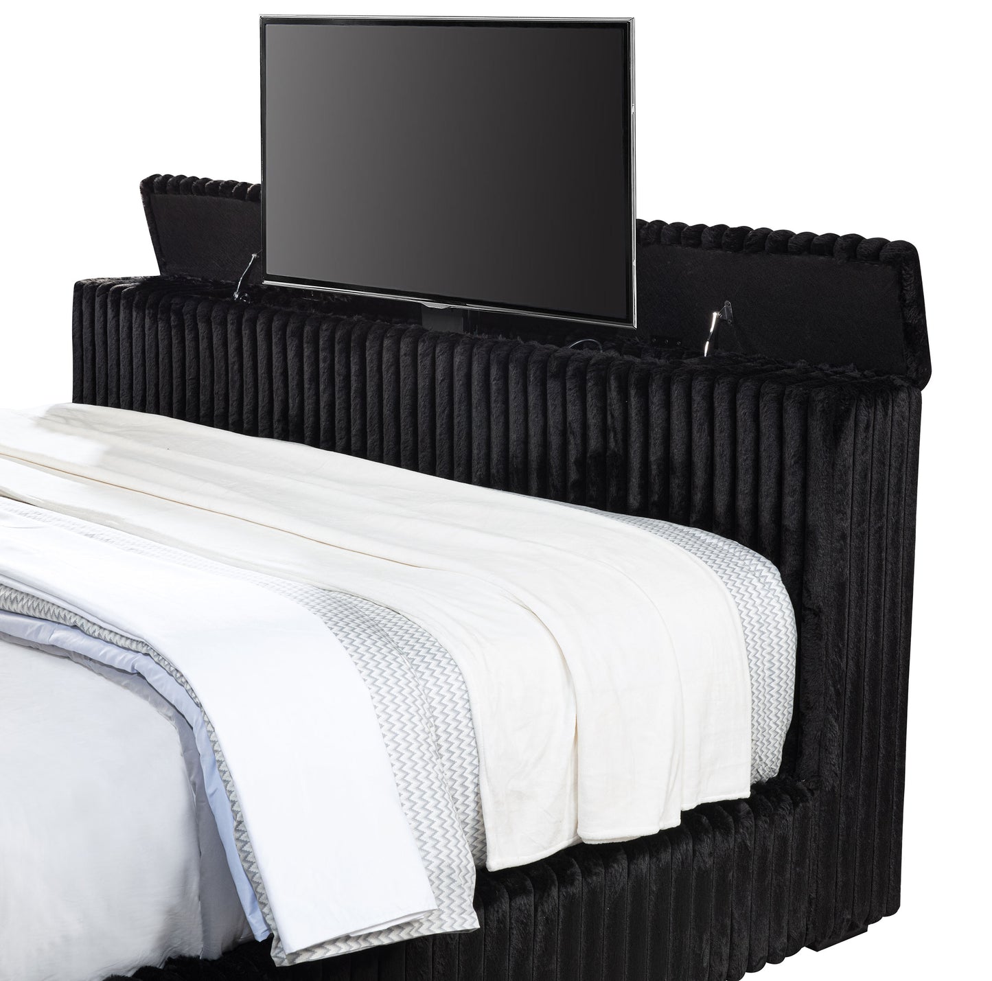 Centergrove Upholstered Queen Wingback TV Bed Black