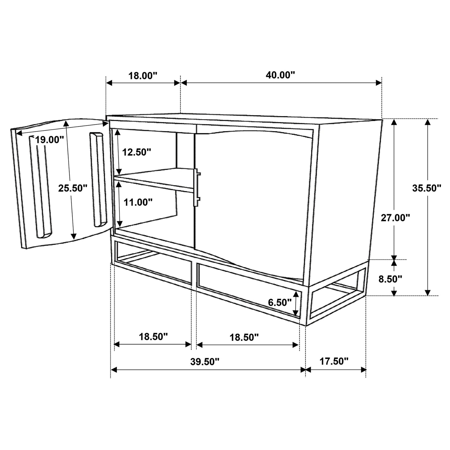 Gabinete de almacenamiento con acento de madera de 2 puertas y 40 pulgadas Zara en nogal negro