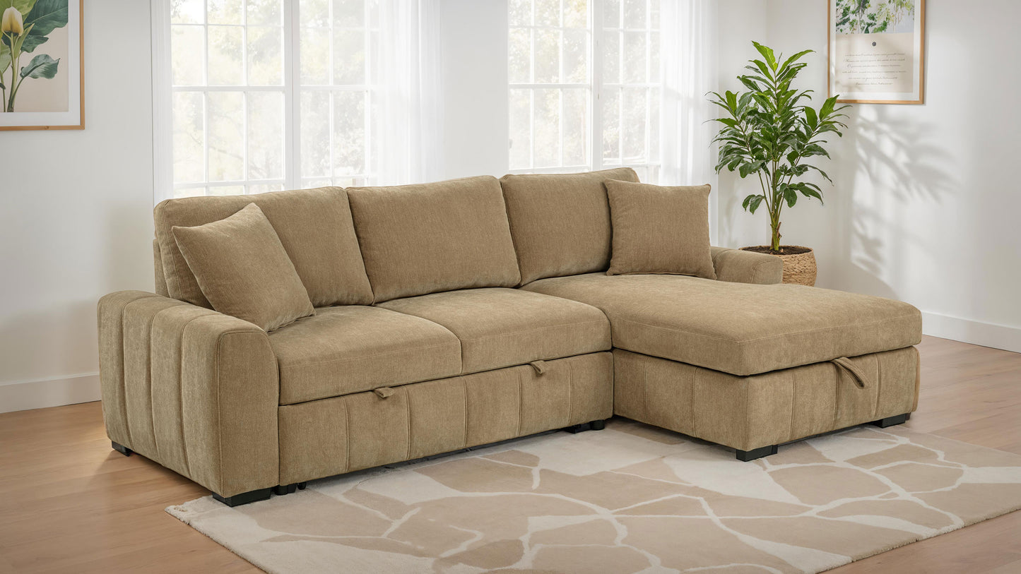 Pastrana Upholstered Sleeper Sectional Sofa RAF Chaise Camel