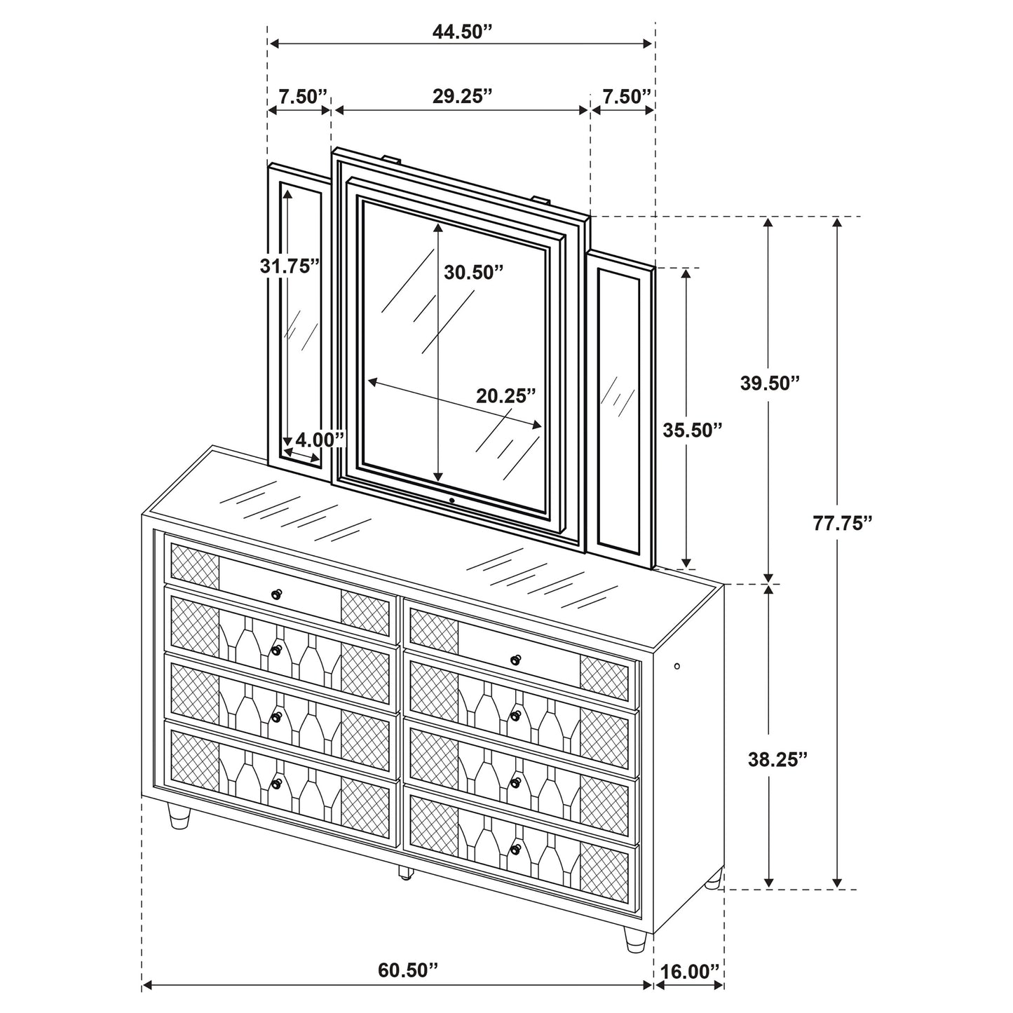 Lorient 8-drawer LED Dresser with Mirror Ivory and Camel