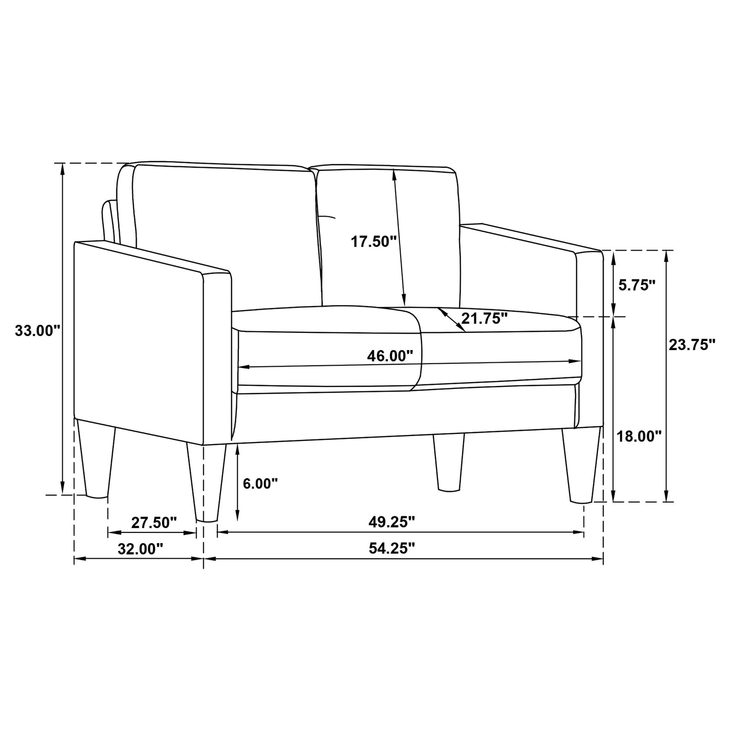 Ruth Fabric Upholstered Track Arm Loveseat Matcha Green