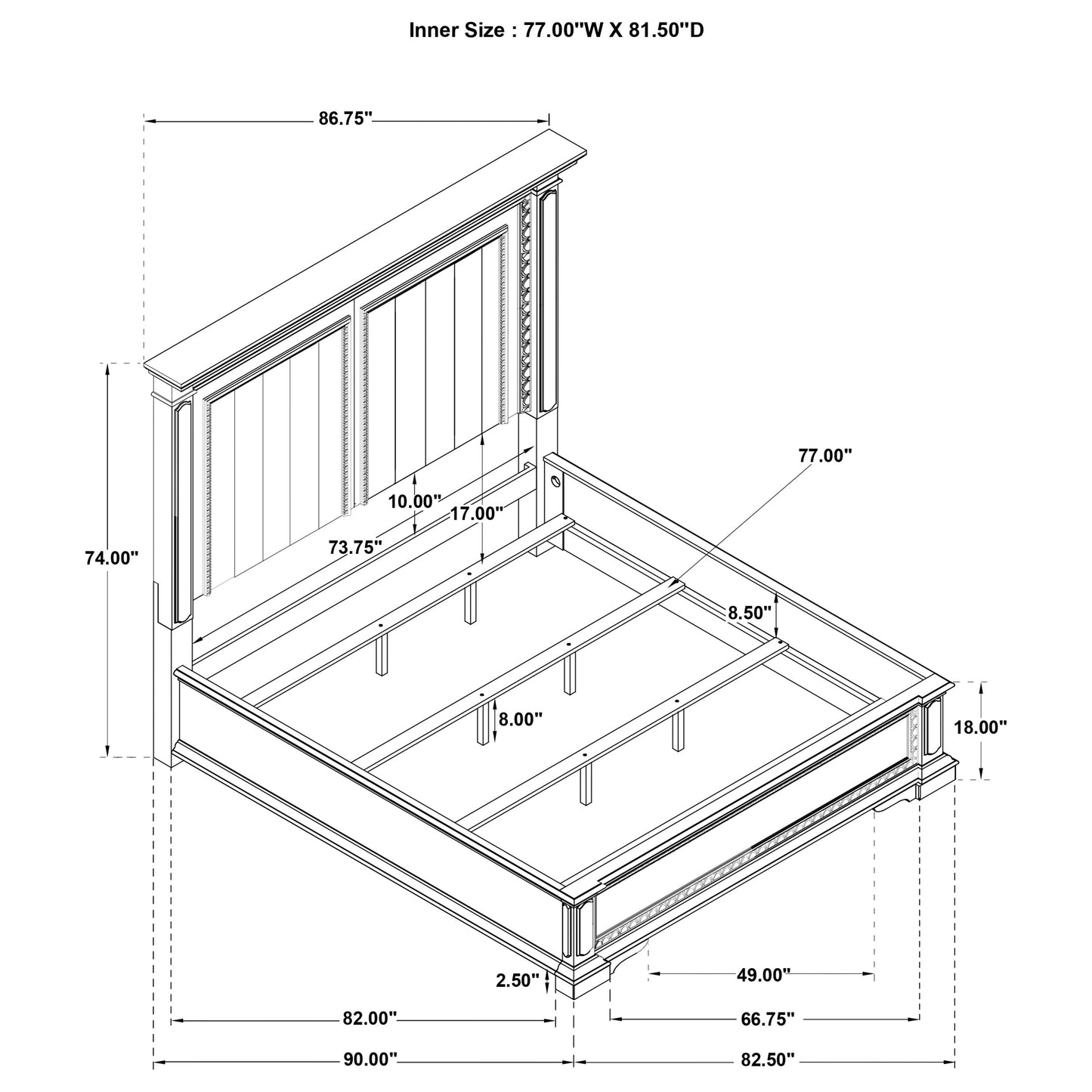 McKinney Eastern King LED Light Panel Bed Vintage White