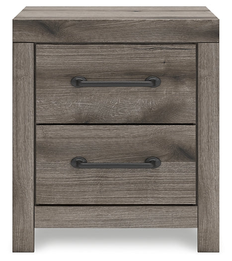 Graystorm King Panel Bed with Mirrored Dresser, Chest and Nightstand