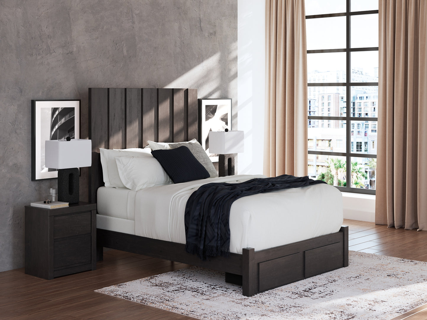 Fraluna Queen Panel Storage Bed with Mirrored Dresser and Nightstand