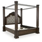 Maylee King Canopy Bed with Mirrored Dresser, Chest and Nightstand
