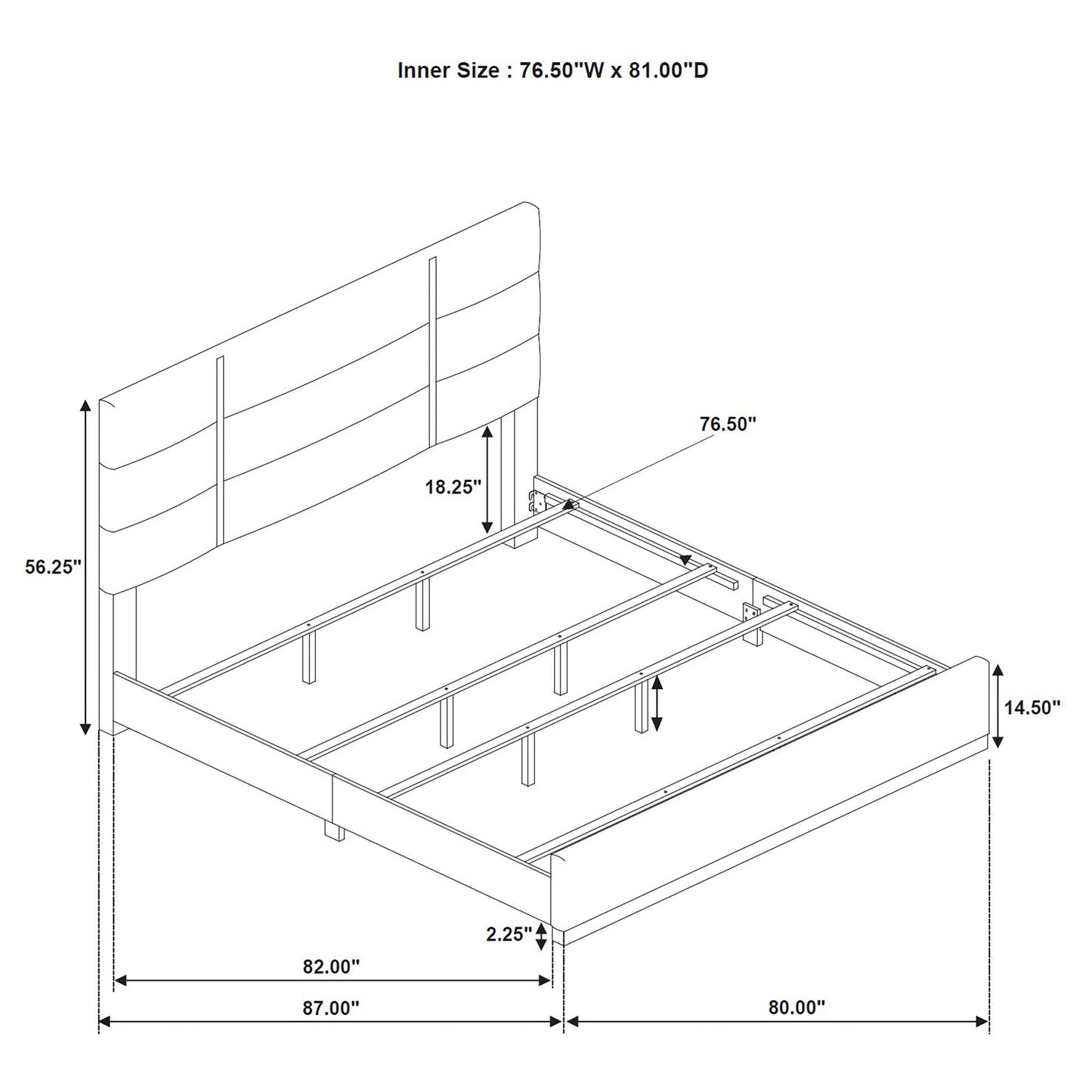 Ines 52-inch Fabric Upholstered Eastern King Panel Bed Navy