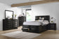 Cama con librería y almacenamiento Briana Wood Eastern King, color negro