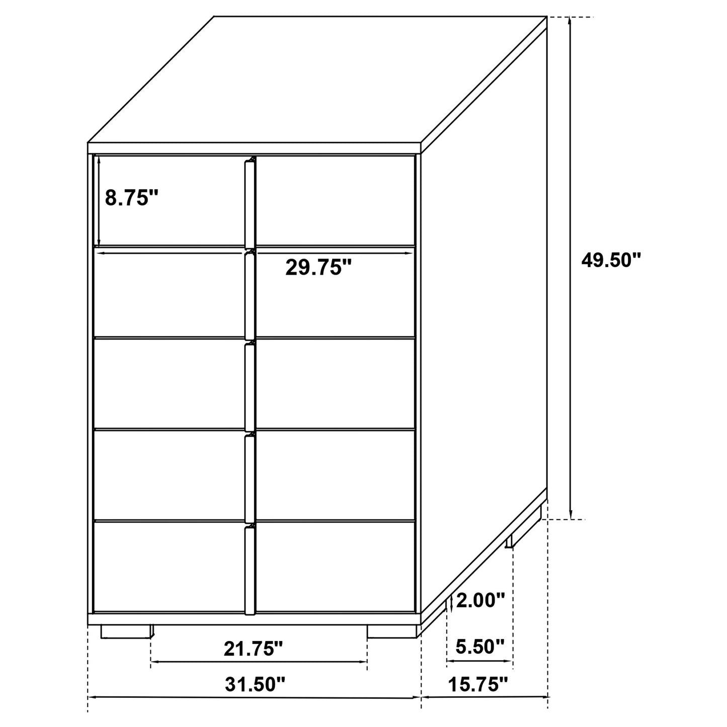 Juego de dormitorio doble Marceline de 5 piezas, color negro