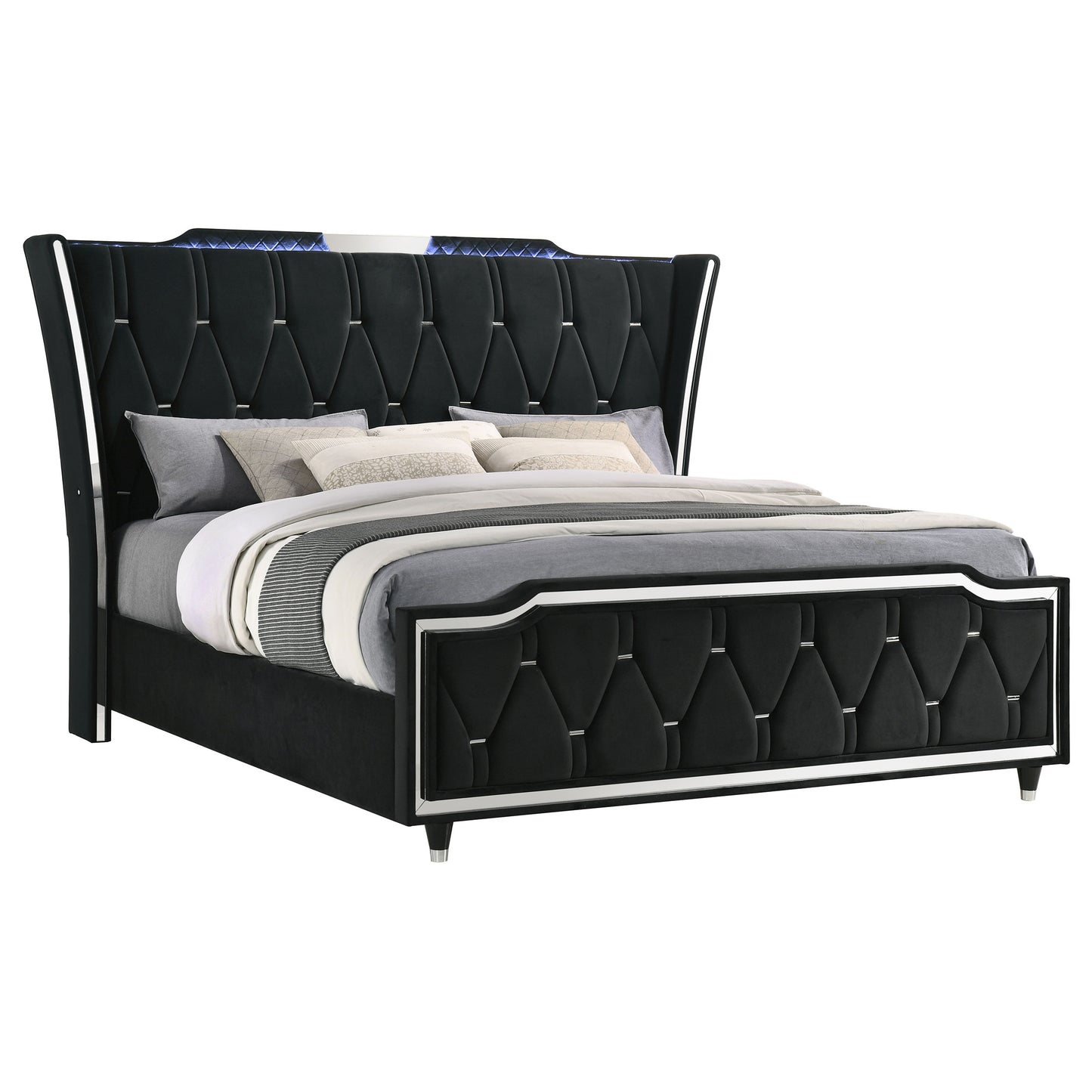 Lorient Eastern King LED Upholstered Bed Black