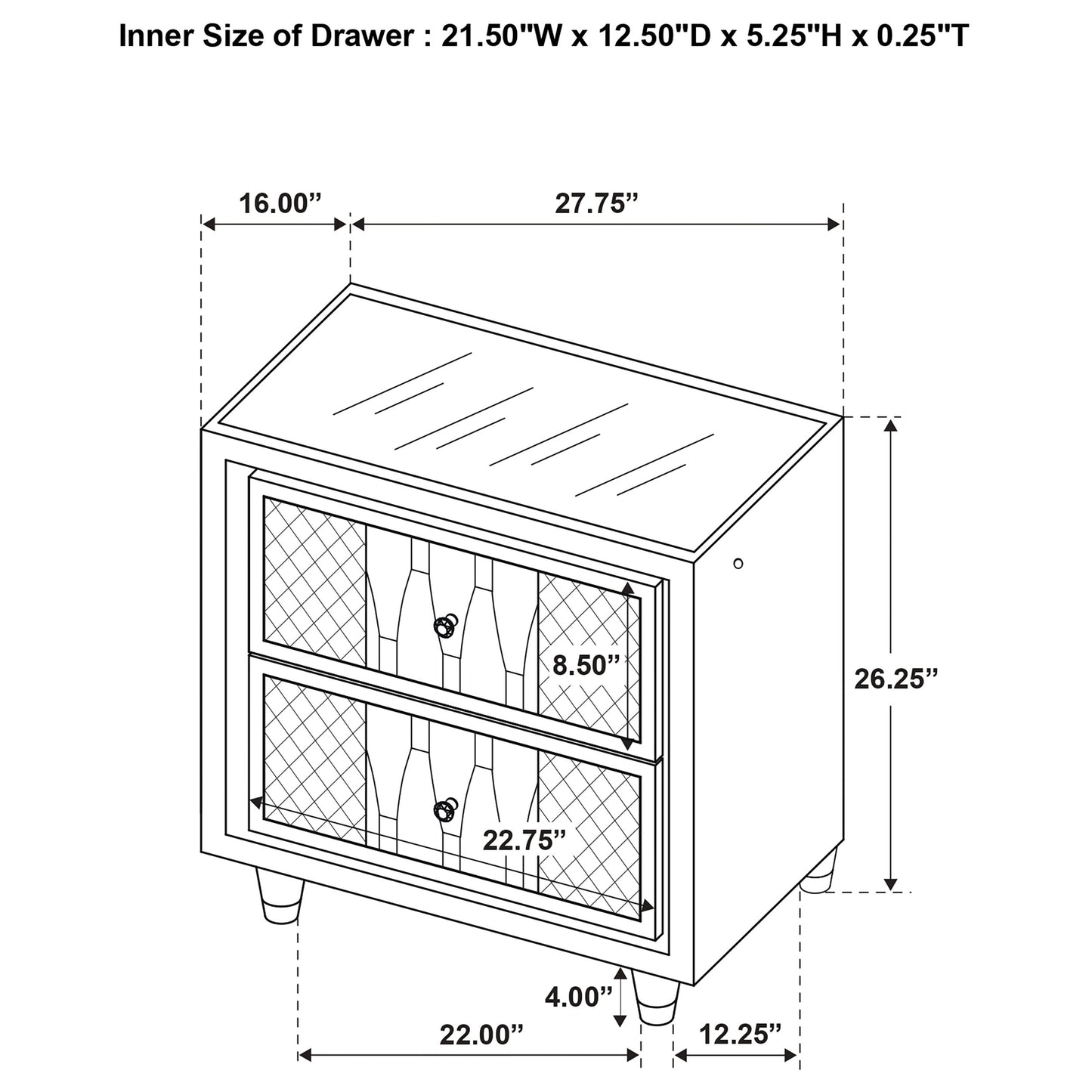 Lorient 2-drawer LED Nightstand with USB Black