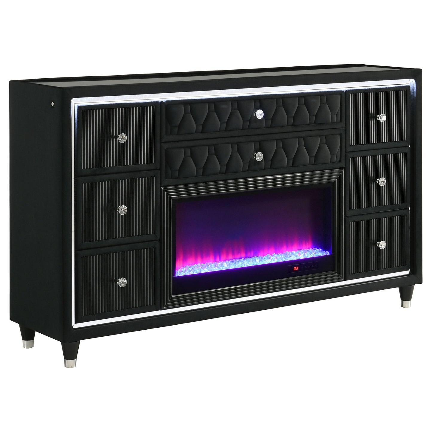 Lorient 8-drawer LED Bedroom Flame Box Dresser Black