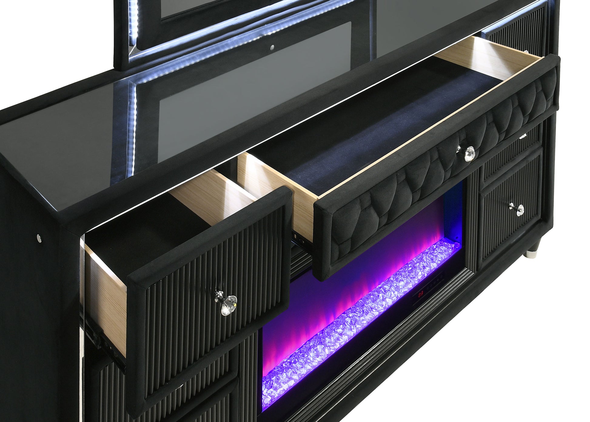 Lorient 8-Drawer LED Bedroom Flame Box Dresser Black Lorient 8-Drawer LED Bedroom Flame Box Dresser Black