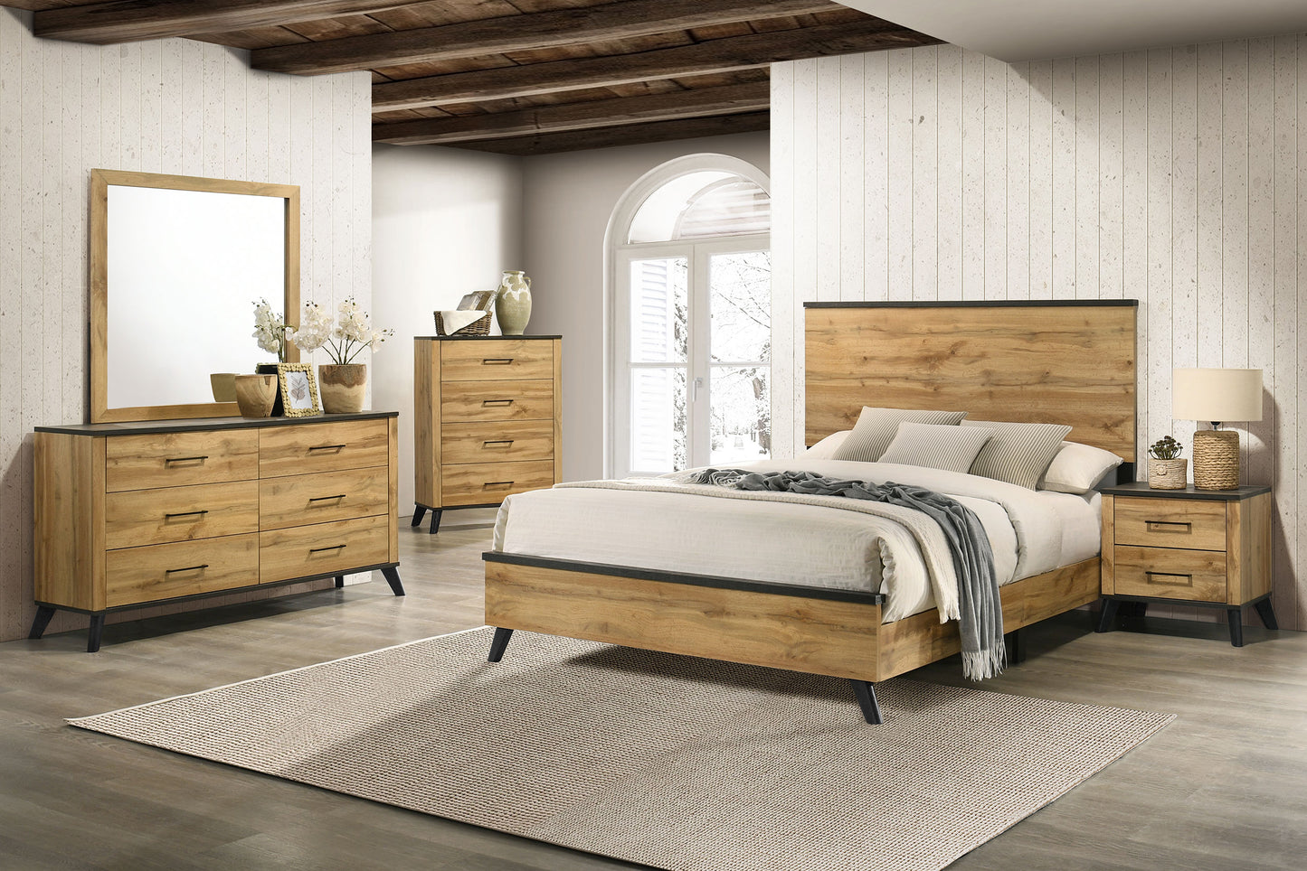 Cama Kaywood Queen de 52 pulgadas con paneles de pino natural