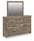 Rusticott Queen Poster Bed with Mirrored Dresser and Nightstand