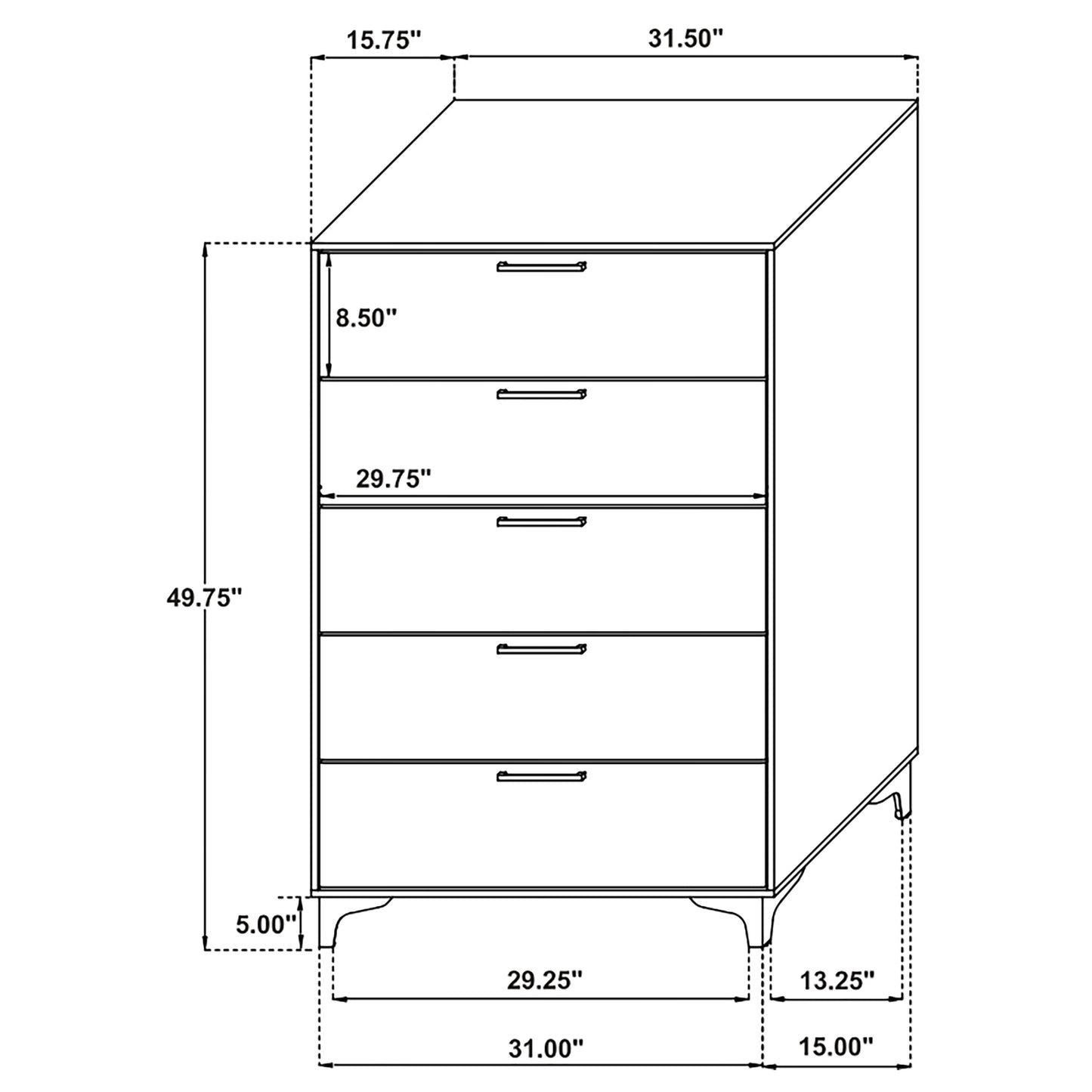 Juego de dormitorio Kendall Queen de 5 piezas, color negro