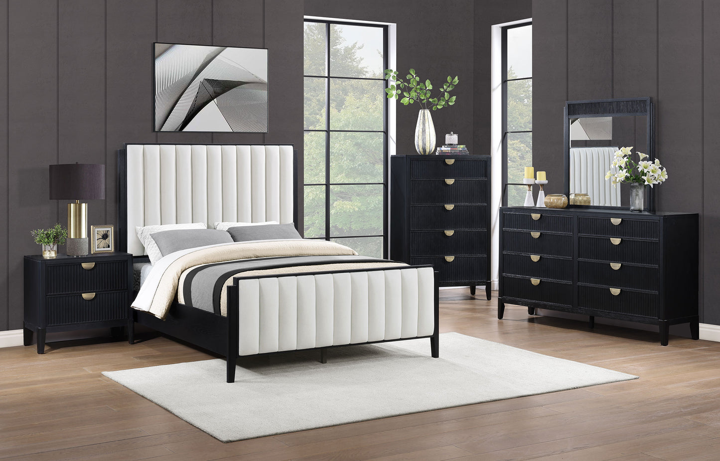 Cama Brookmead California King tapizada de 60 pulgadas, color negro