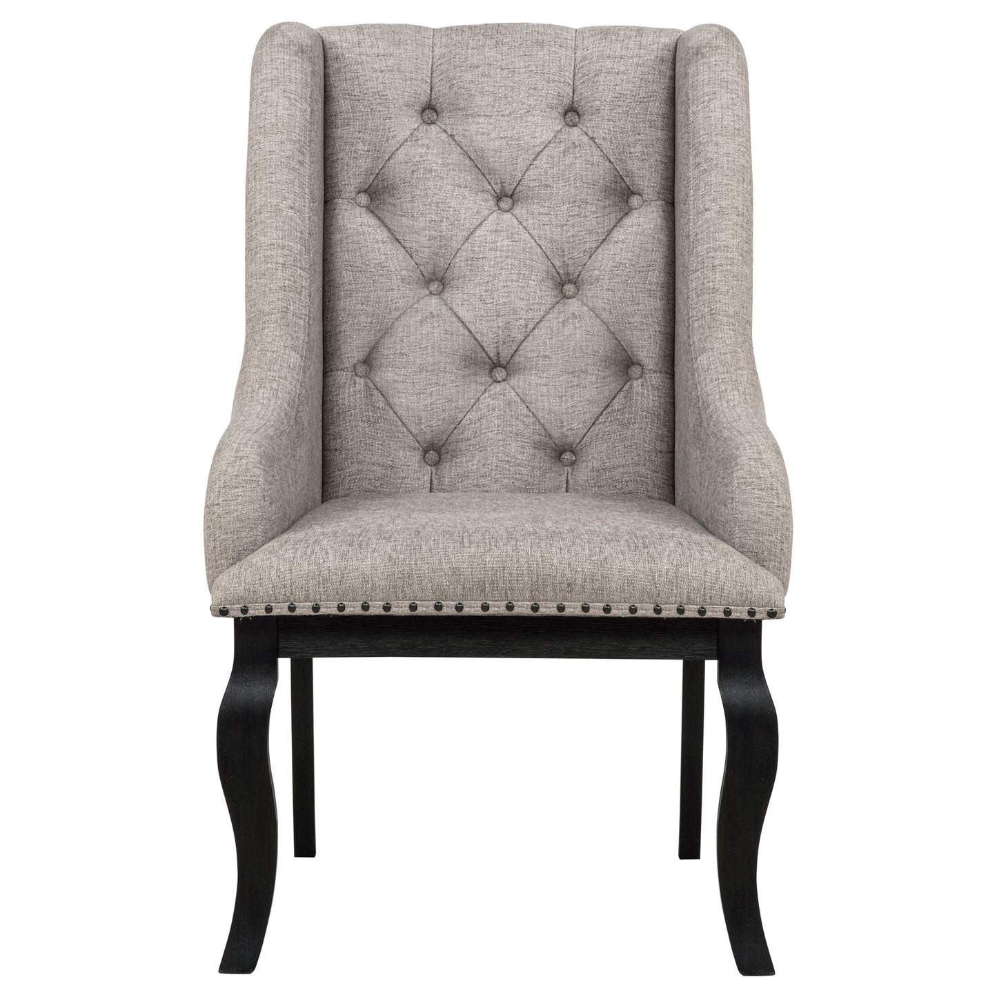 Phelps Upholstered Dining Arm Chair Tan Distressed Noir (Set of 2)