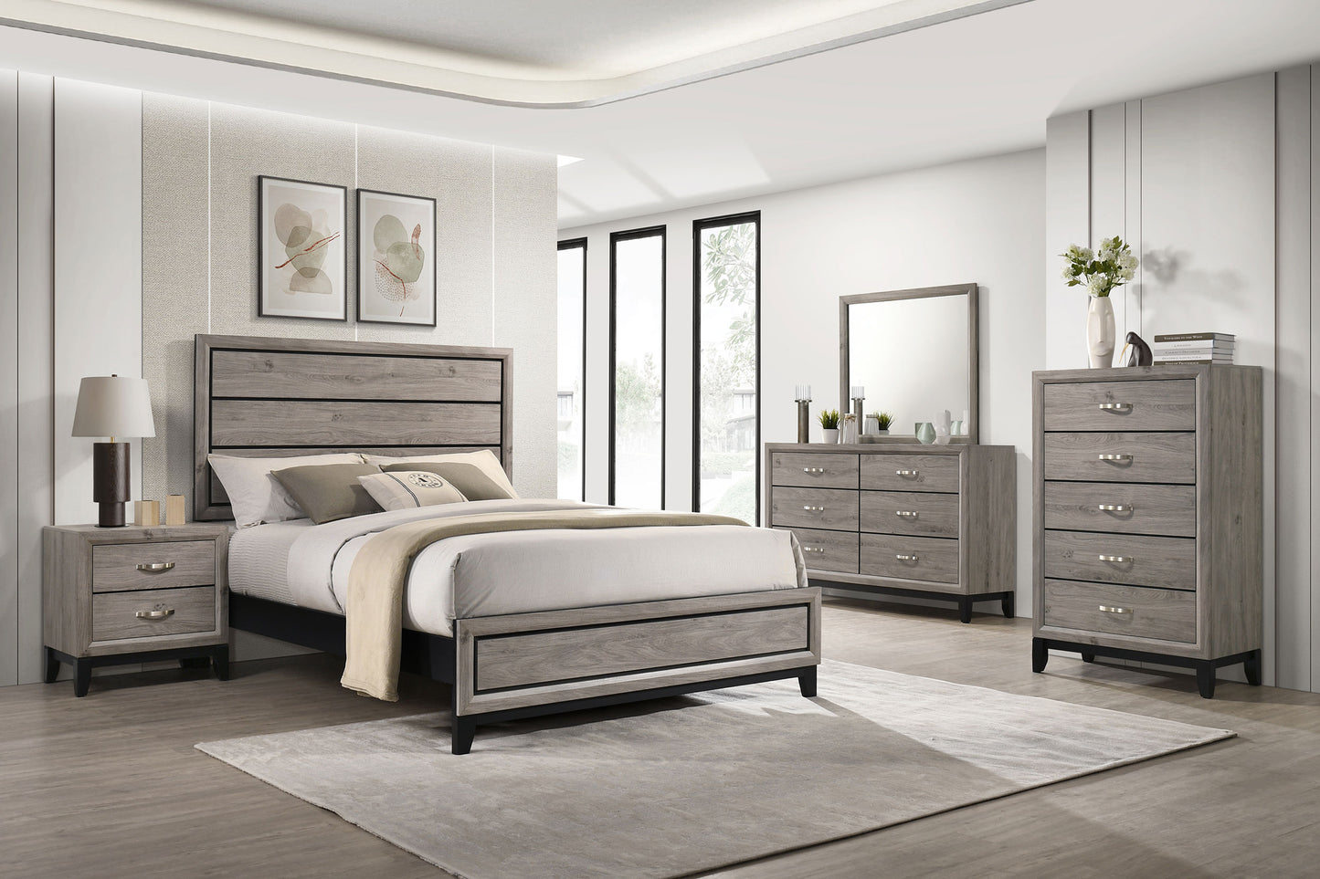 Valen Wood Queen Panel Bed Light Taupe