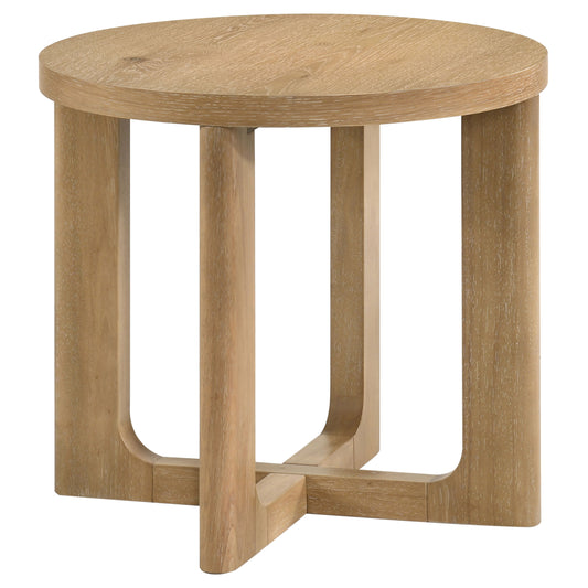 Kessler Round Sculptural Wood End Table Light Oak