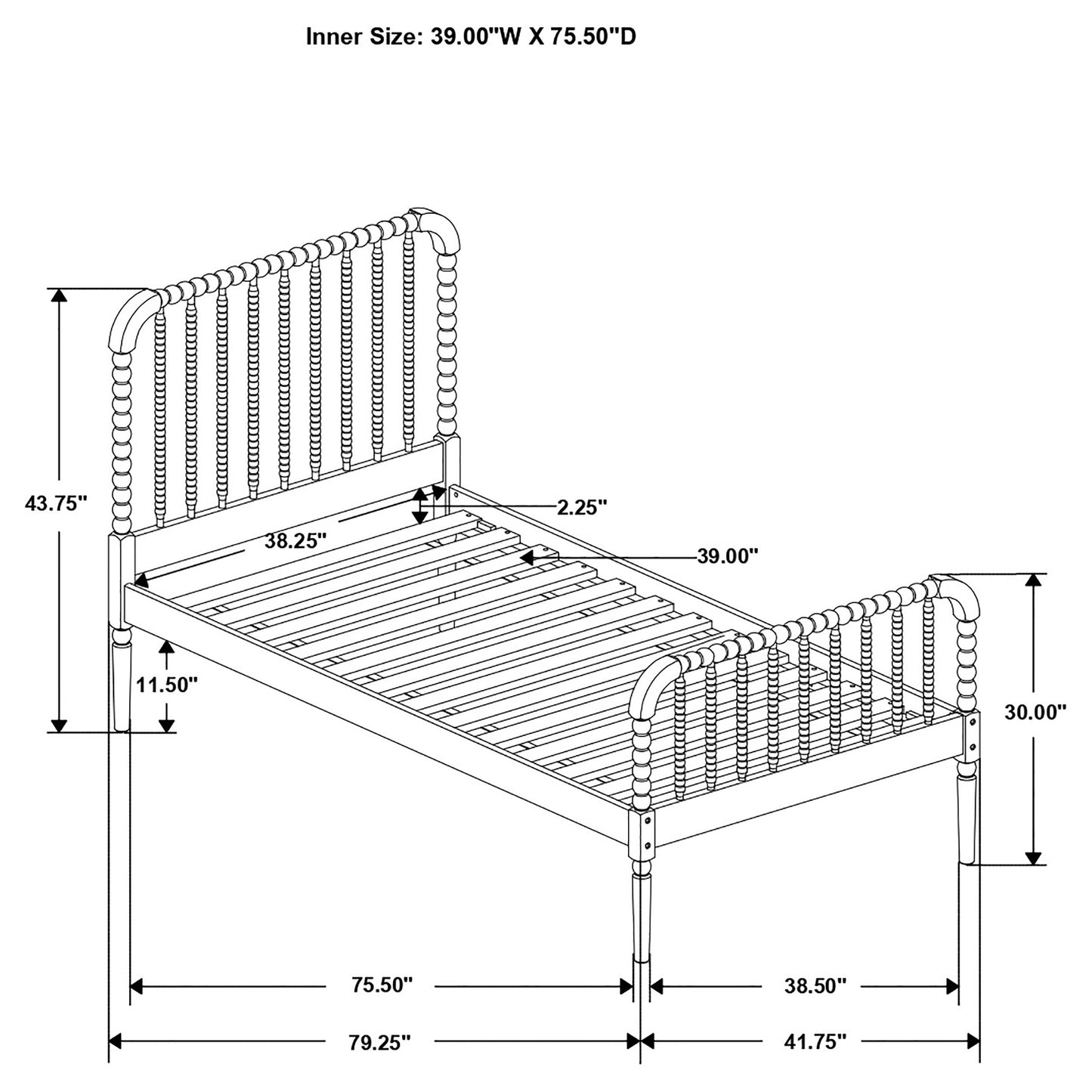 Cama doble abierta Jones Wood blanca