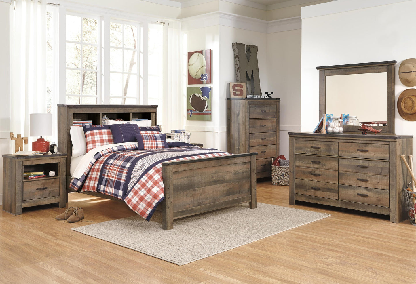 Cama con paneles y librería completa Trinell