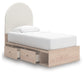 Cama individual tapizada con paneles y almacenamiento Arloster