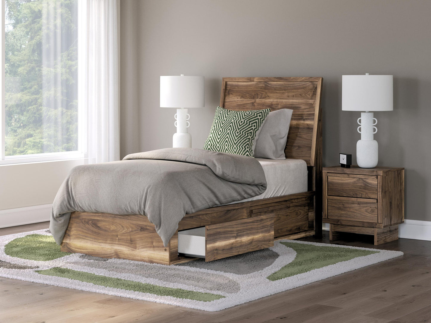 Cama individual con paneles y espacio de almacenamiento Chirason