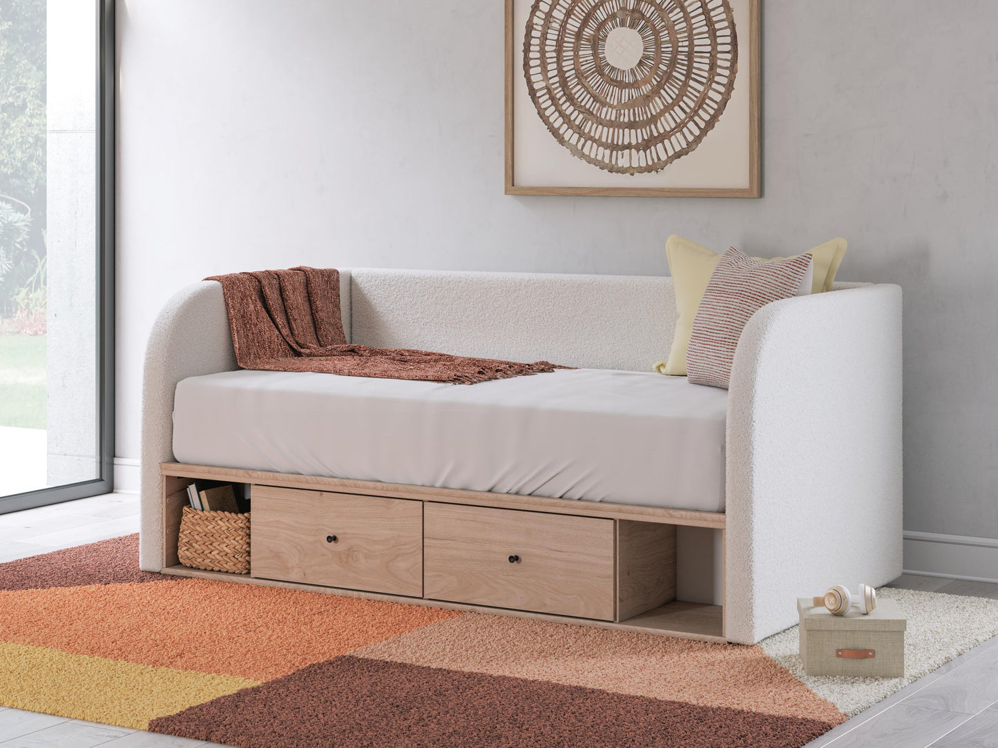 Cama de día tapizada individual Arloster con almacenamiento