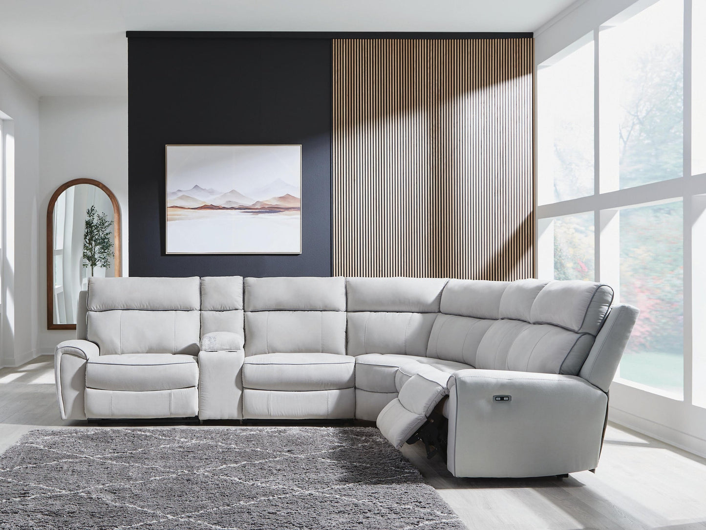 Sofá reclinable seccional de 6 piezas Social Pointe con consola de almacenamiento