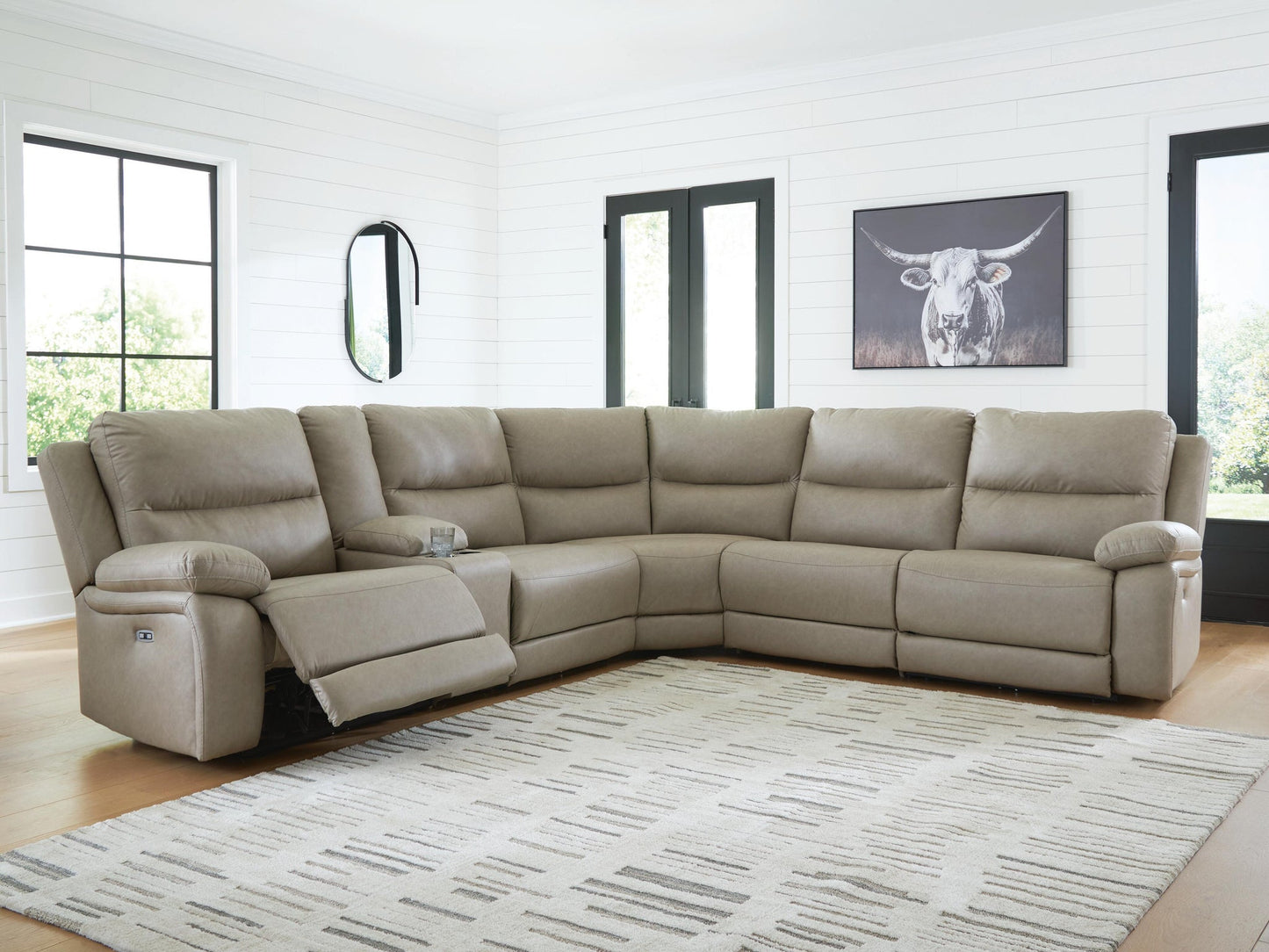 Seccional reclinable Narwhal Place de 6 piezas con consola de almacenamiento