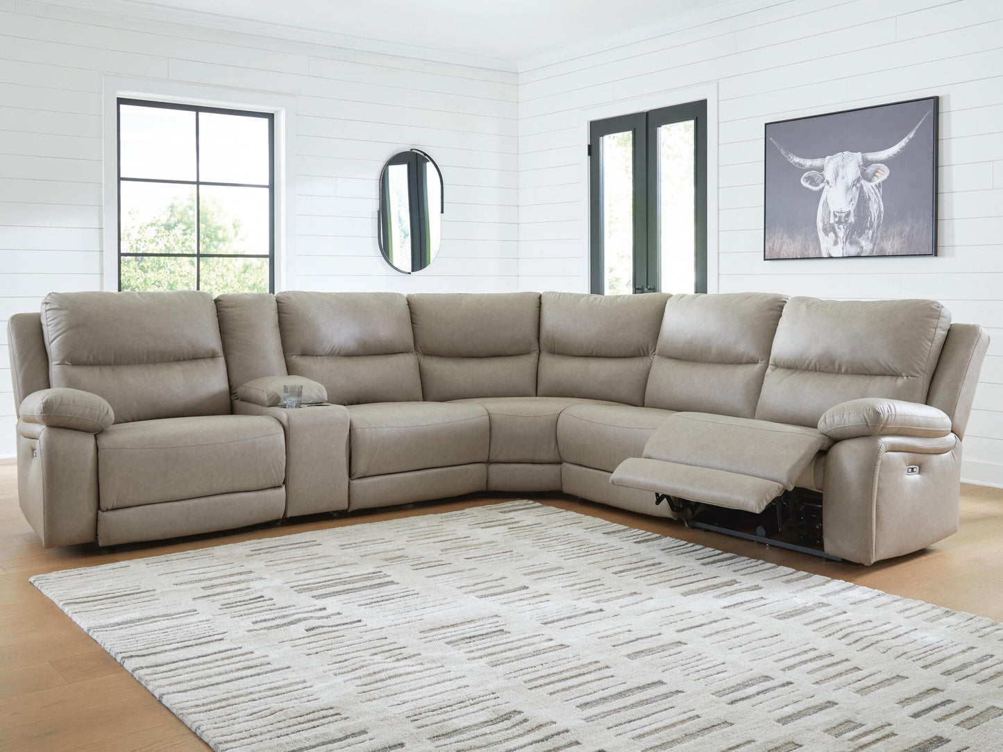 Seccional reclinable Narwhal Place de 6 piezas con consola de almacenamiento