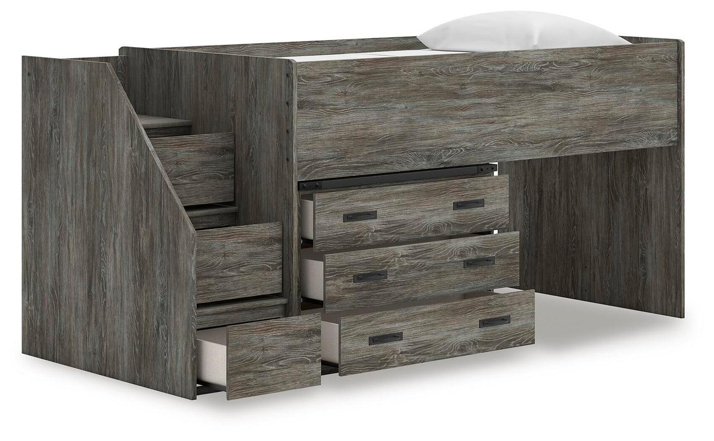 Cama alta individual Frandern con cajón de almacenamiento
