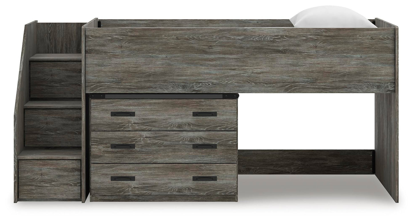 Cama alta individual Frandern con cajón de almacenamiento