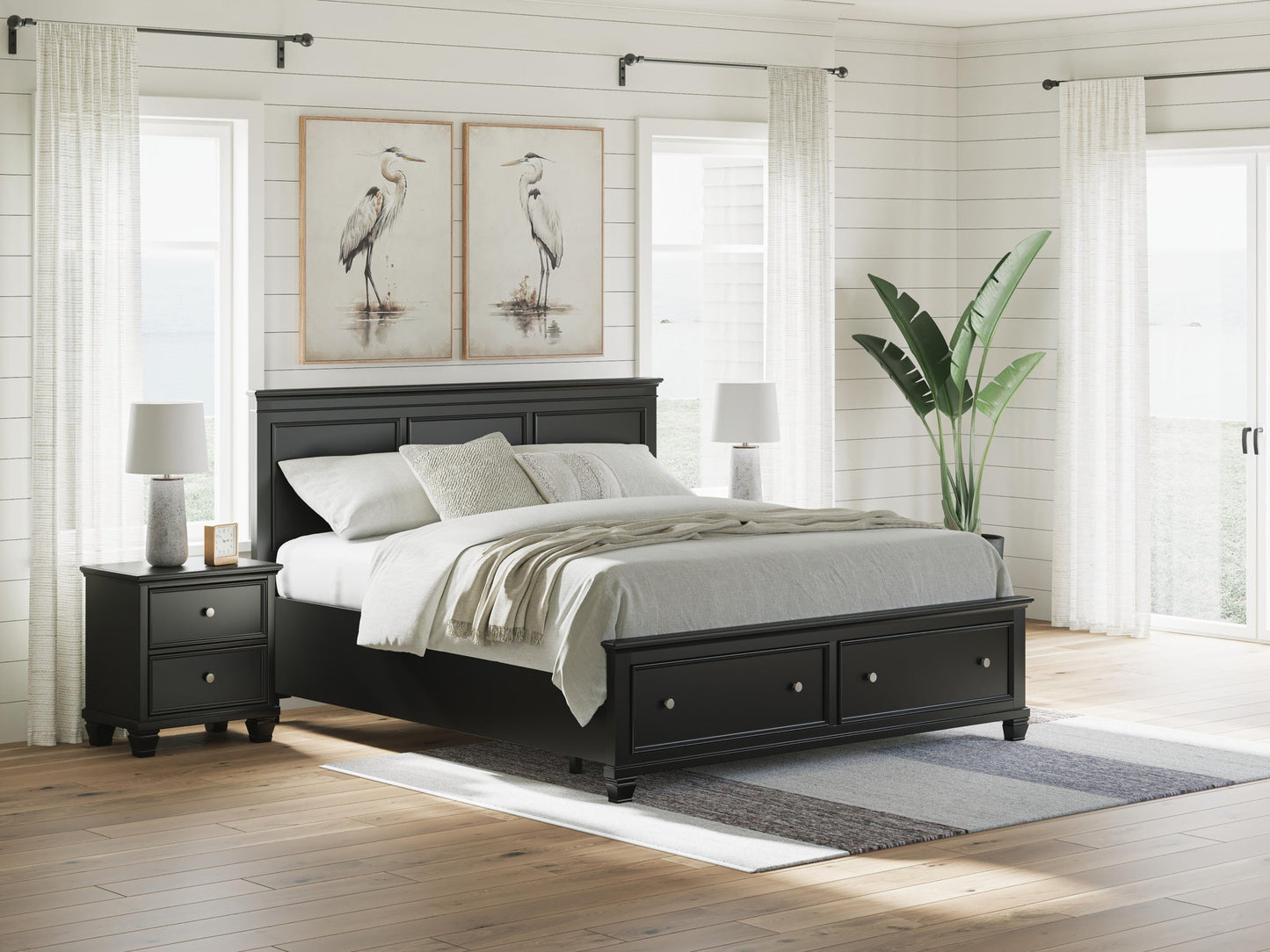 Cama California King con almacenamiento y paneles Lanolee