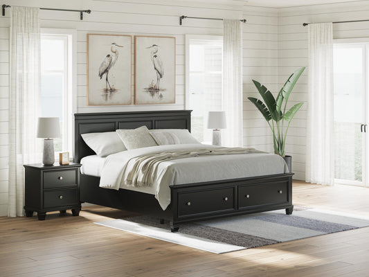 Cama King con almacenamiento y paneles Lanolee
