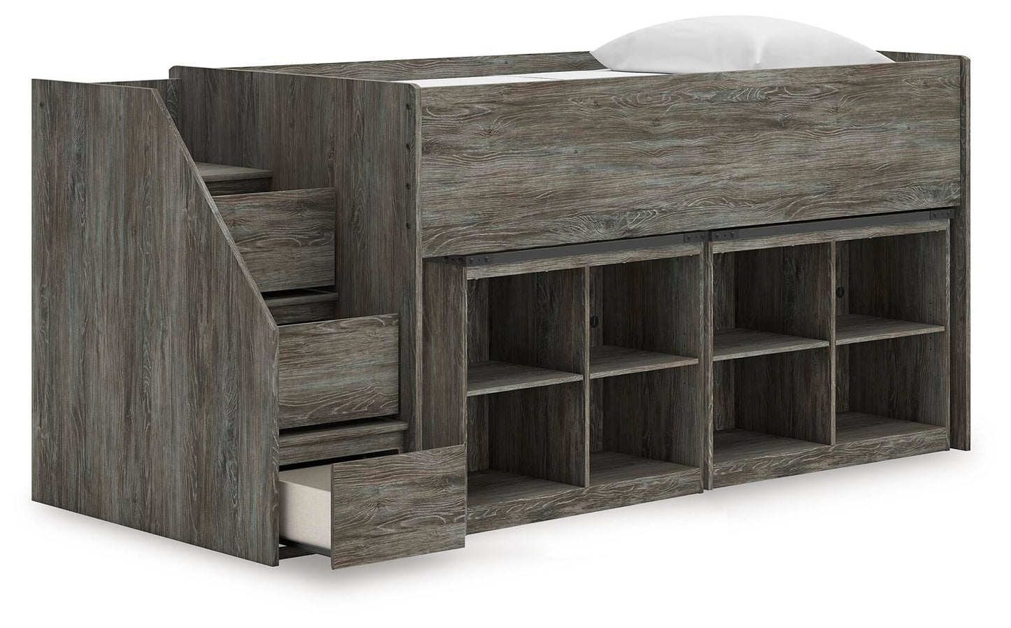 Cama alta individual Frandern con librero