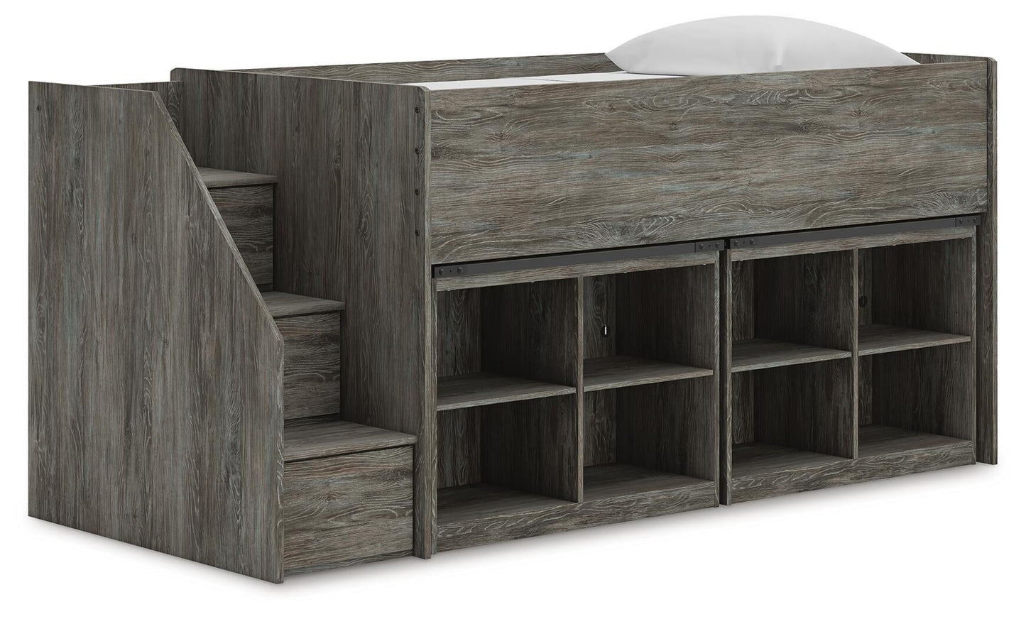 Cama alta individual Frandern con librero