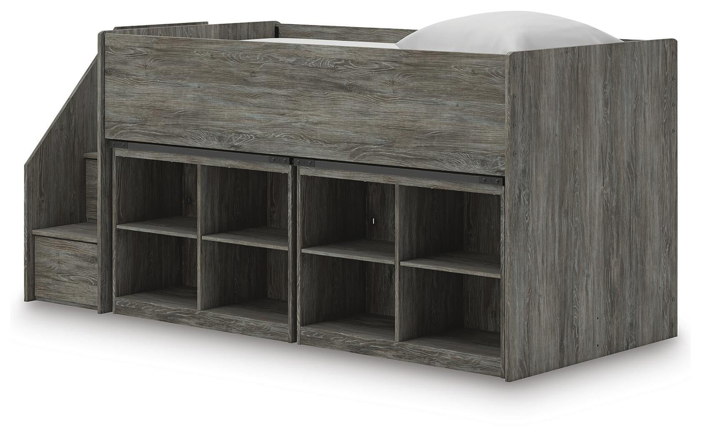 Cama alta individual Frandern con librero