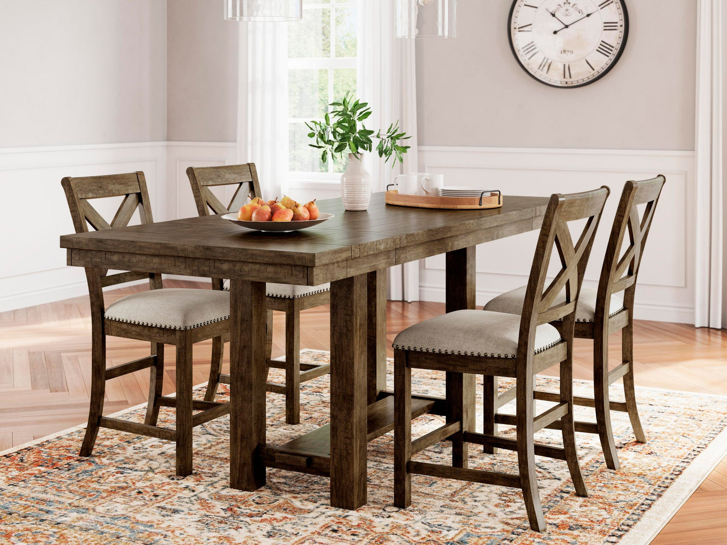 Mesa de comedor de altura de mostrador Moriville y 4 taburetes