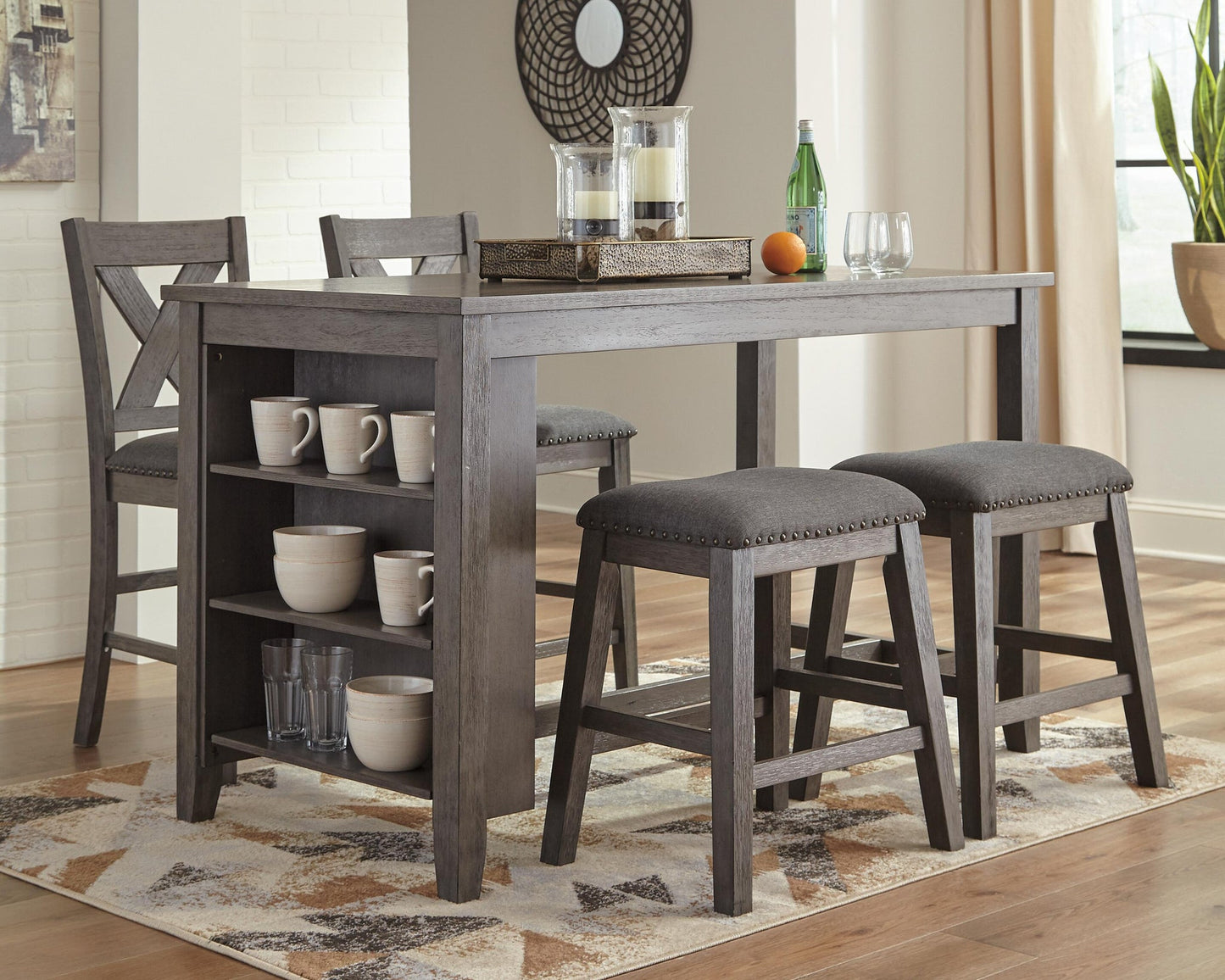 Mesa de comedor alta Caitbrook y 4 taburetes