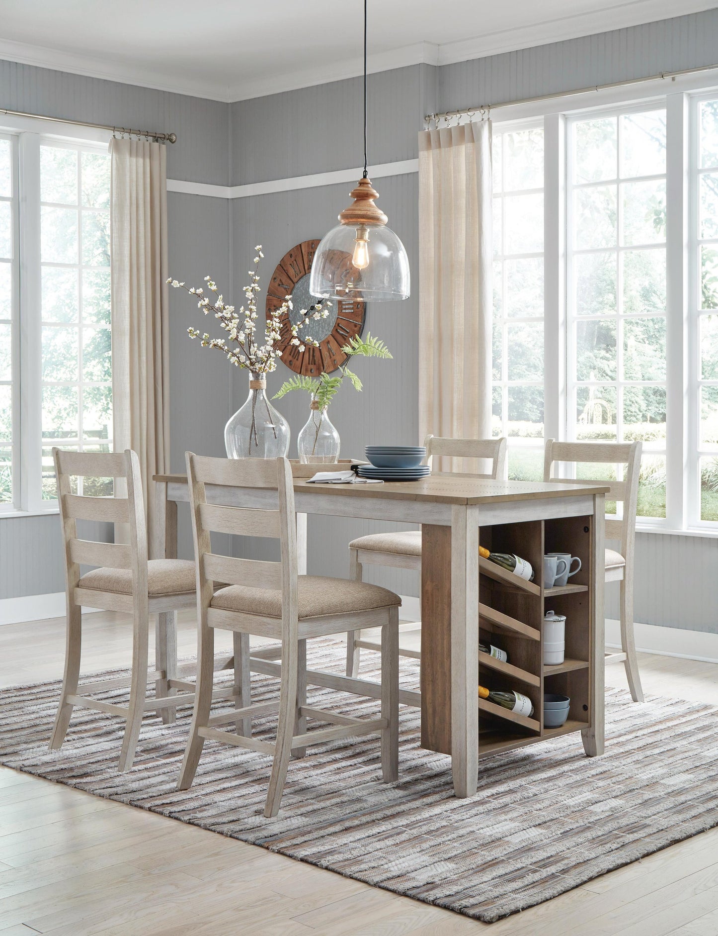 Mesa de comedor Skempton de altura de mostrador y 4 taburetes