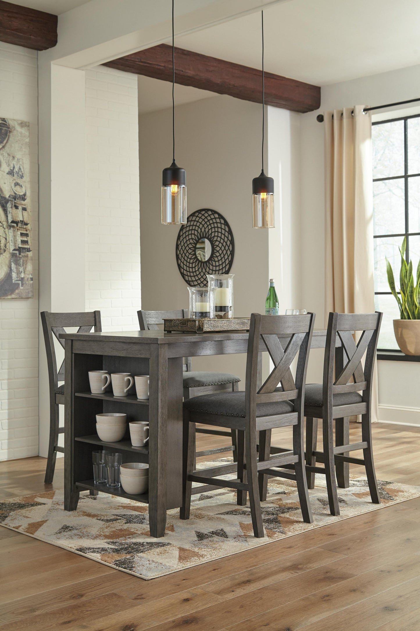 Mesa de comedor alta Caitbrook y 4 taburetes