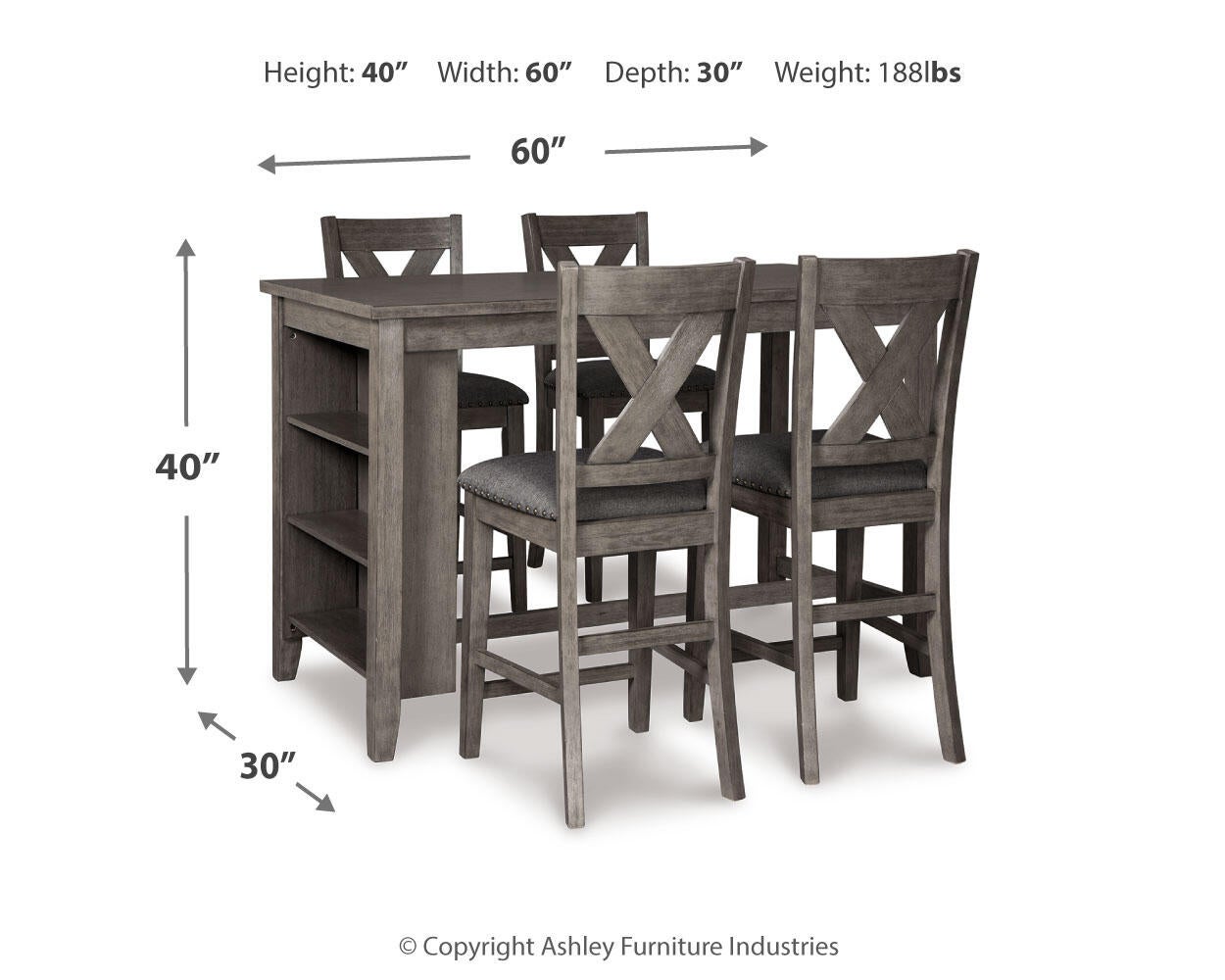 Mesa de comedor alta Caitbrook y 4 taburetes