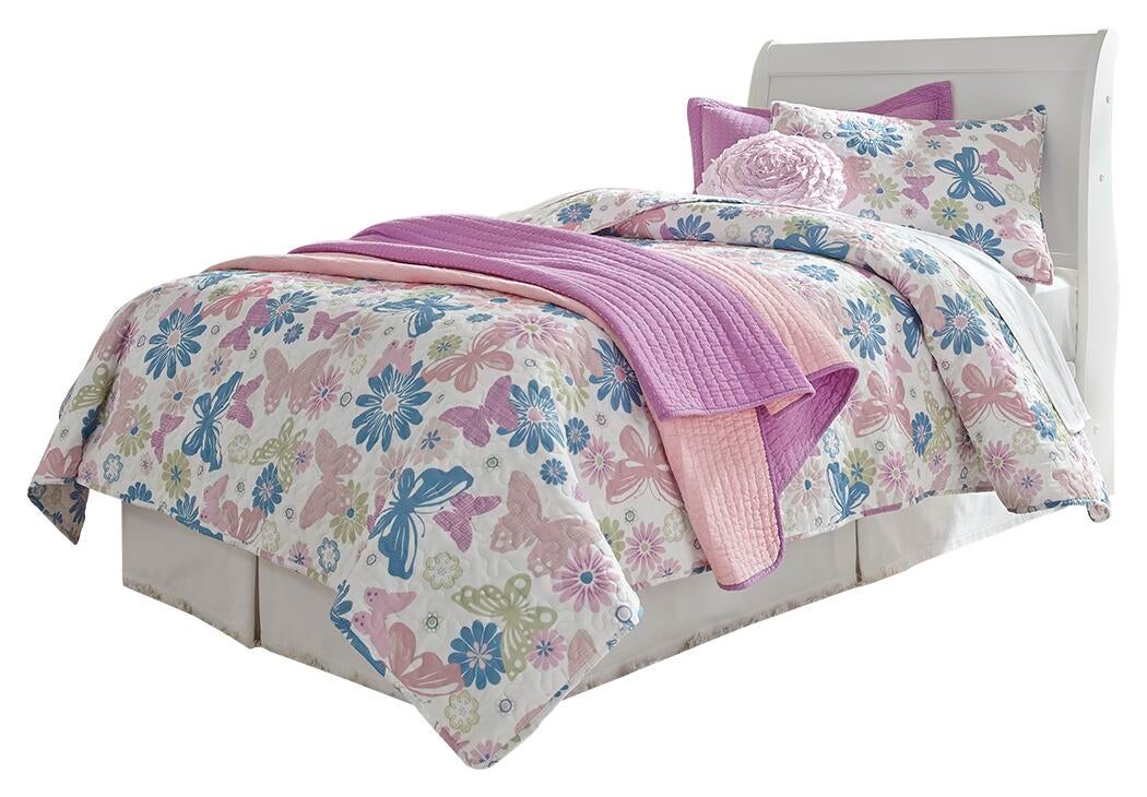 Cabecero de cama Anarasia Twin con tocador, cómoda y mesita de noche con espejo