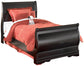 Cama doble estilo trineo Huey Vineyard con tocador con espejo, cómoda y mesita de noche