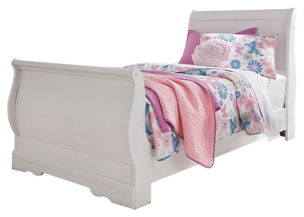 Cama Anarasia Twin con dosel, cómoda con espejo y mesita de noche