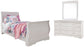 Cama Anarasia Twin tipo trineo con tocador con espejo