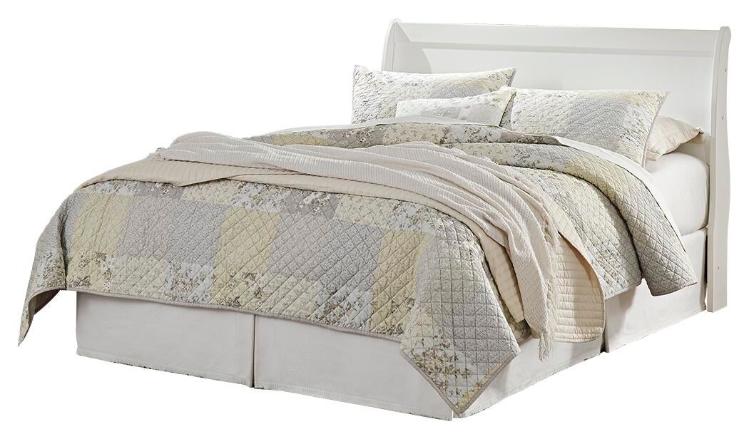 Cabecero estilo trineo Queen Anarasia con tocador con espejo, cómoda y mesita de noche